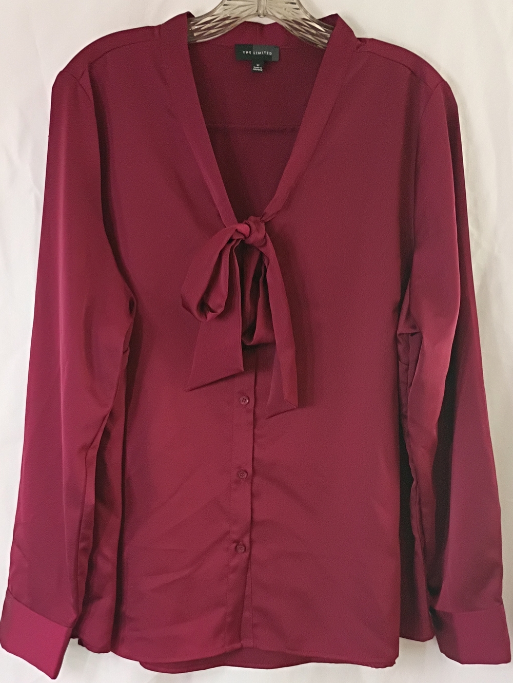 The Limited Women's Burgundy Tie-Neck Button Down Blouse